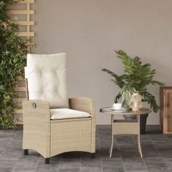 Tuinmeubelen*vidaXL Tuinstoel verstelbaar met kussens poly rattan Beige