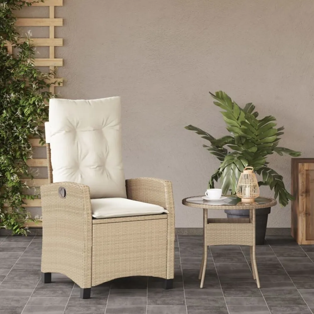 Tuinmeubelen*vidaXL Tuinstoel verstelbaar met kussens poly rattan Beige