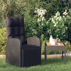 Tuinmeubelen*vidaXL Tuinstoel verstelbaar met kussen poly rattan Zwart