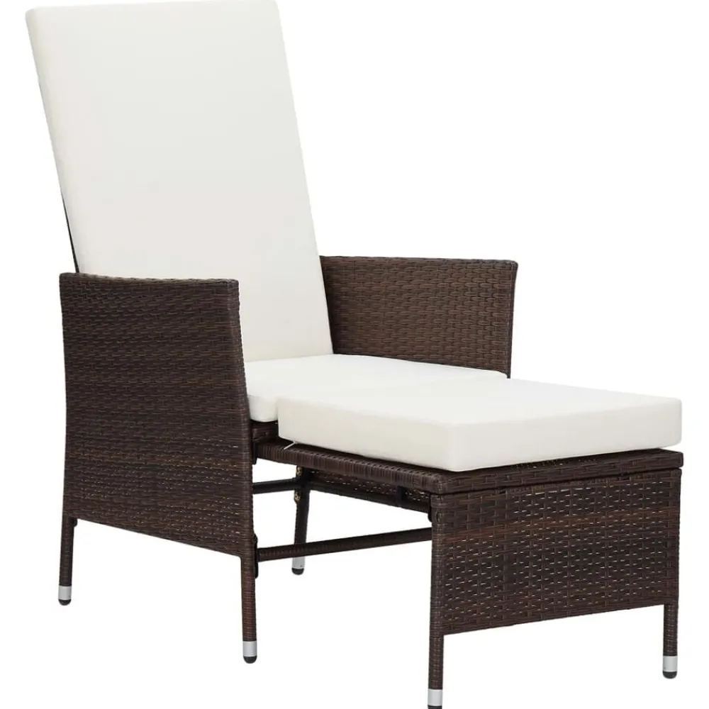 Tuinmeubelen*vidaXL Tuinstoel verstelbaar met kussens poly rattan Bruin