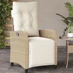 Tuinmeubelen*vidaXL Tuinstoel verstelbaar met voetensteun poly rattan Beige