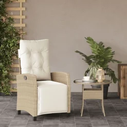 Tuinmeubelen*vidaXL Tuinstoel verstelbaar met voetensteun poly rattan Beige