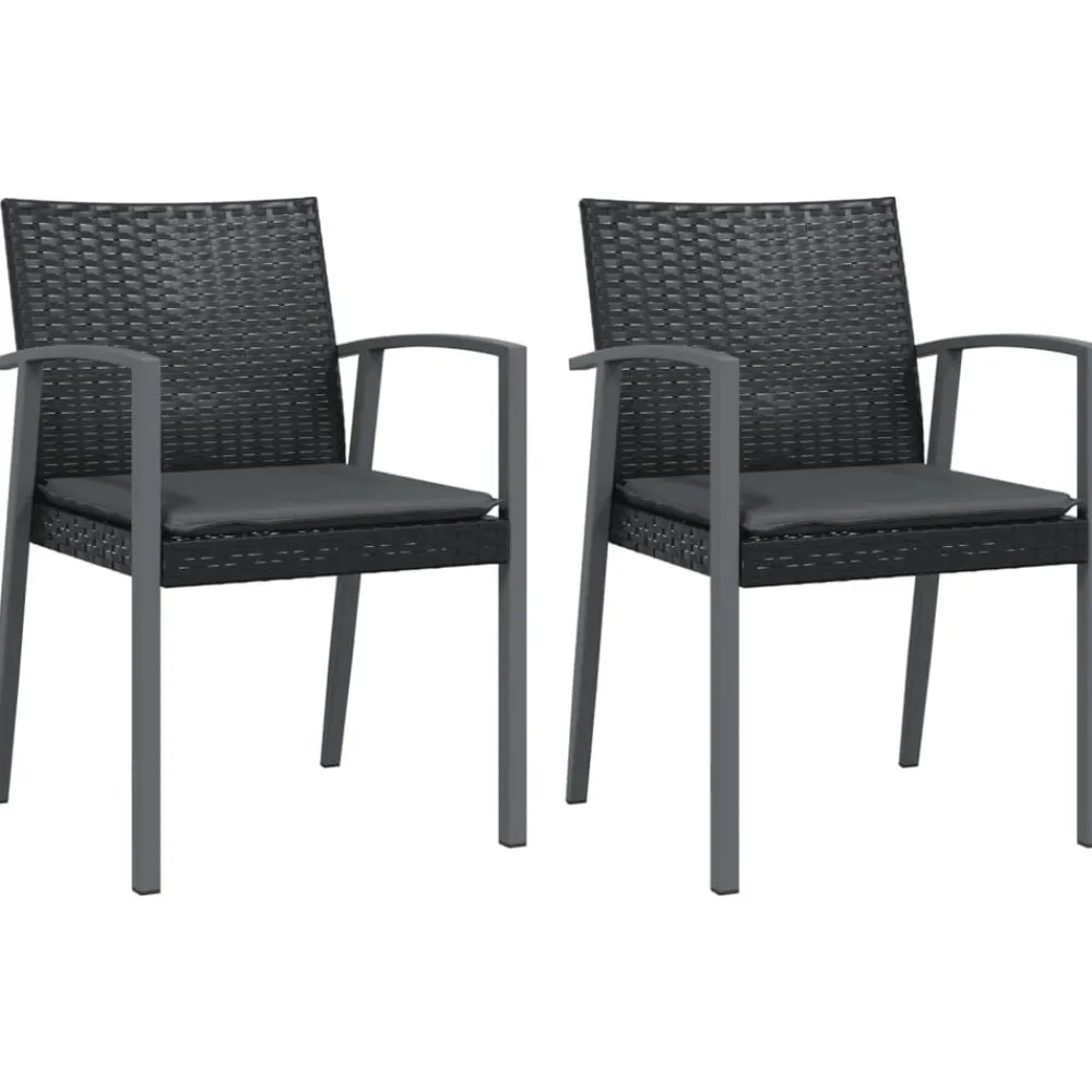 Tuinmeubelen*vidaXL Tuinstoelen 2 st met kussens 56,5x57x83 cm poly rattan Zwart