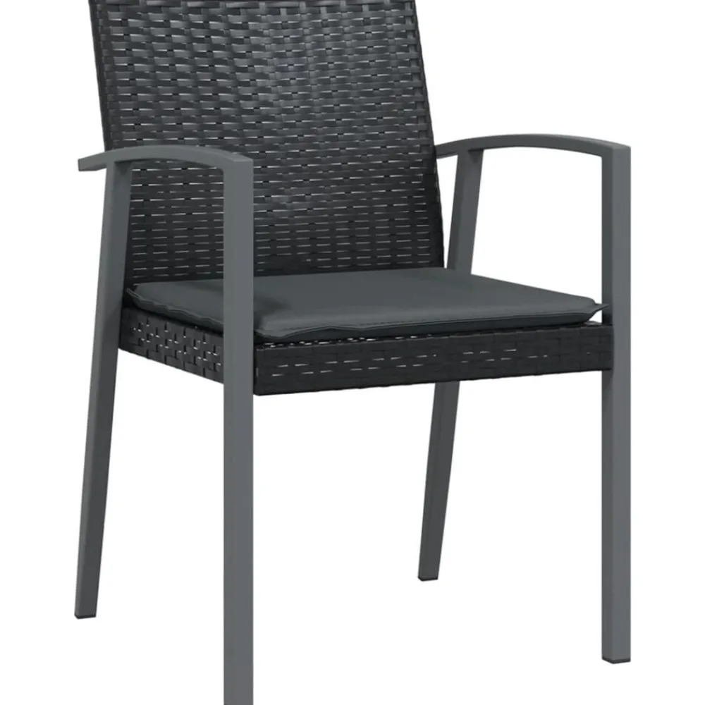 Tuinmeubelen*vidaXL Tuinstoelen 2 st met kussens 56,5x57x83 cm poly rattan Zwart