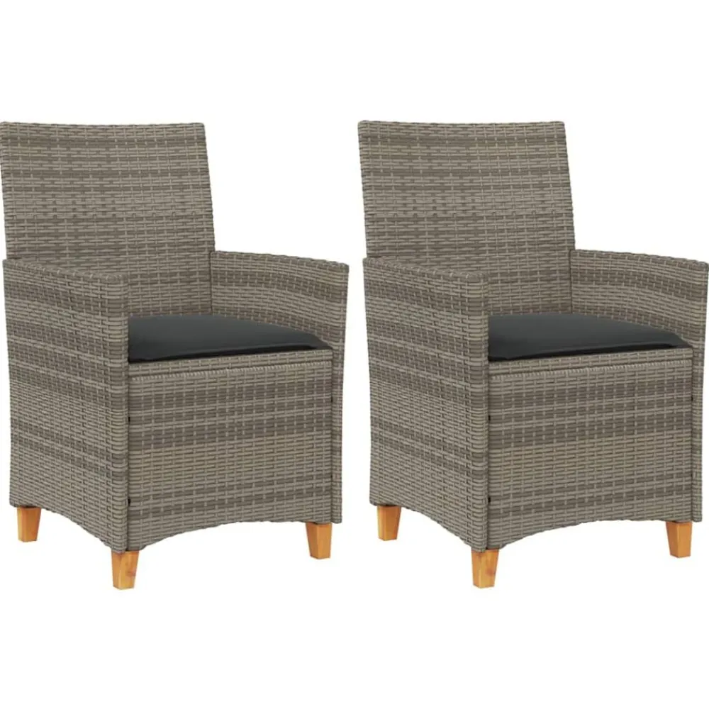 Tuinstoelen 2 st met kussens poly rattan en massief hout>vidaXL New