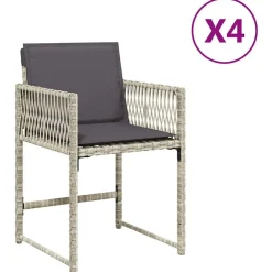 Tuinmeubelen*vidaXL Tuinstoelen 4 st met kussens poly rattan Lichtgrijs