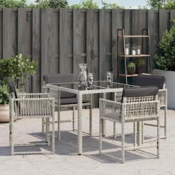 Tuinmeubelen*vidaXL Tuinstoelen 4 st met kussens poly rattan Lichtgrijs