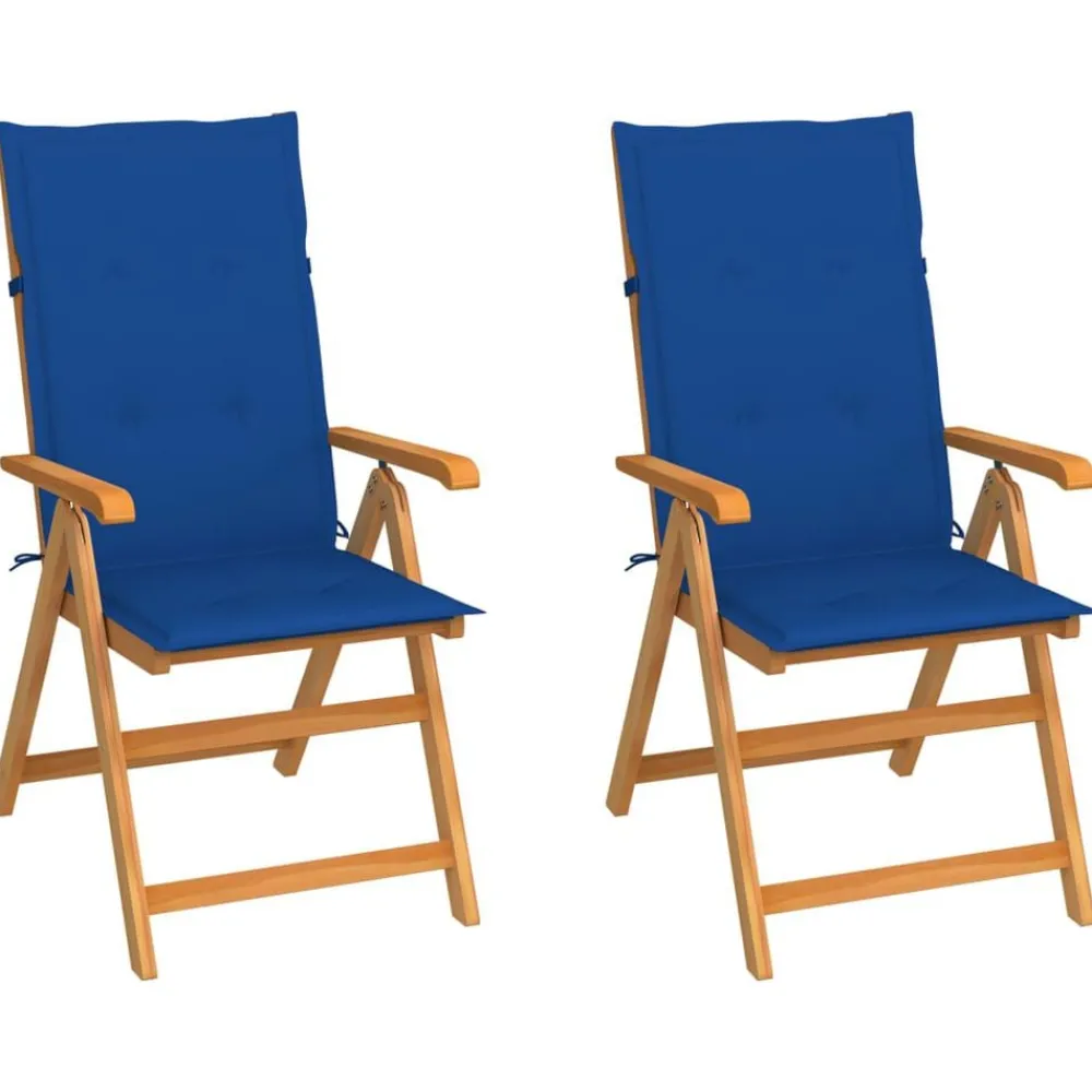 Tuinmeubelen*vidaXL Tuinstoelen 2 st met e kussens massief teakhout koningsblauw