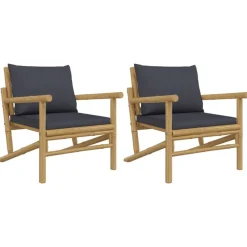 Tuinmeubelen*vidaXL Tuinstoelen 2 st met donkergrijze kussens bamboe Donkergrijs