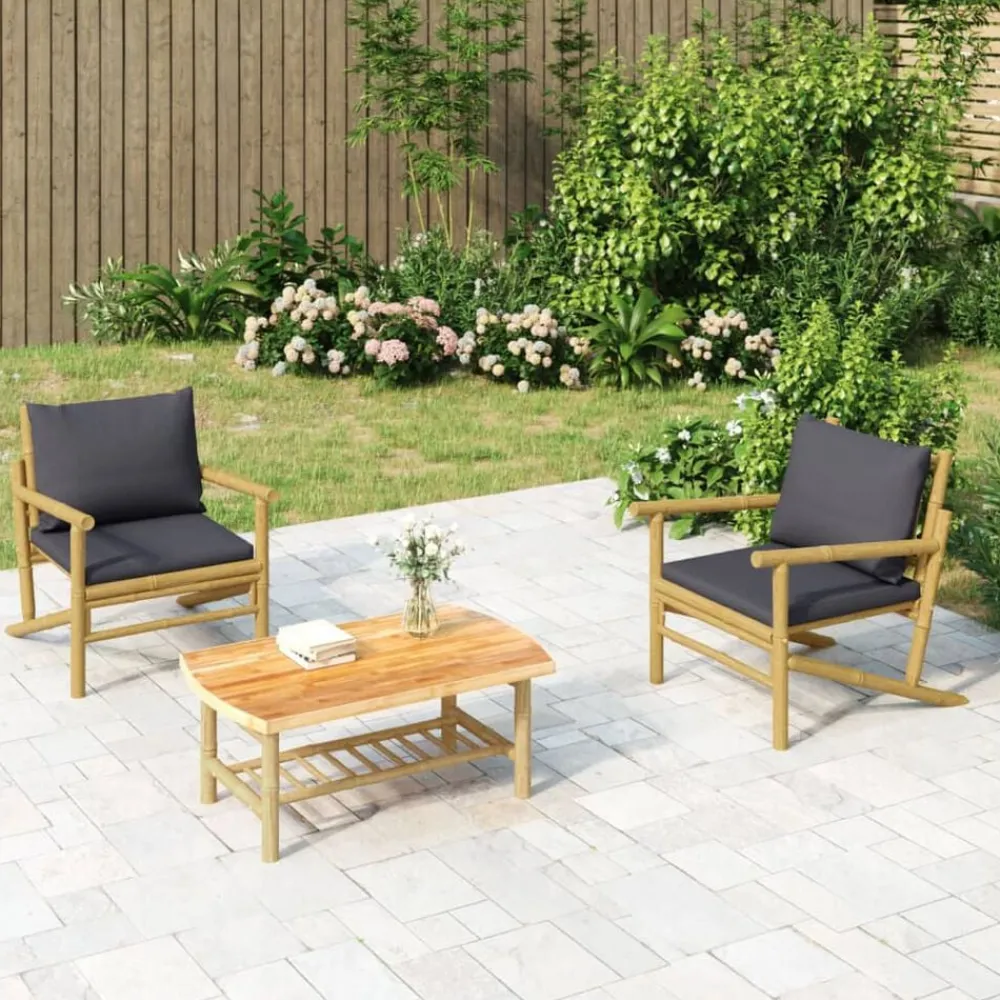 Tuinmeubelen*vidaXL Tuinstoelen 2 st met donkergrijze kussens bamboe Donkergrijs