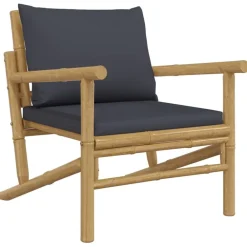 Tuinmeubelen*vidaXL Tuinstoelen 2 st met donkergrijze kussens bamboe Donkergrijs
