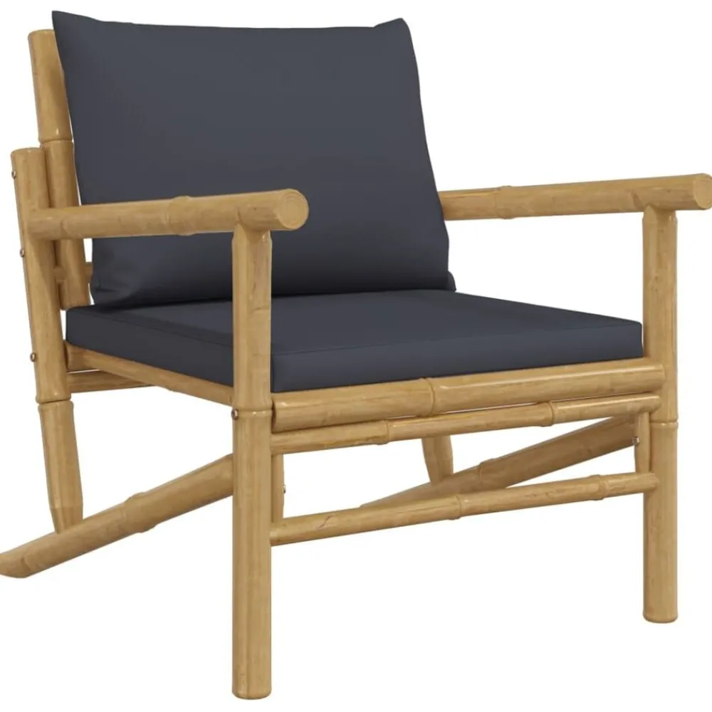 Tuinmeubelen*vidaXL Tuinstoelen 2 st met donkergrijze kussens bamboe Donkergrijs
