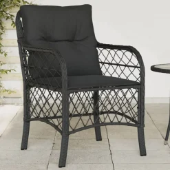 Tuinmeubelen*vidaXL Tuinstoelen 2 st met kussens poly rattan Zwart