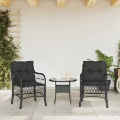 Tuinmeubelen*vidaXL Tuinstoelen 2 st met kussens poly rattan Zwart