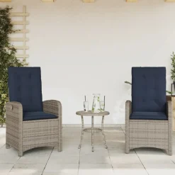Tuinstoelen 2 st verstelbaar met kussens poly rattan grijs>vidaXL