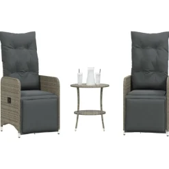 Tuinmeubelen*vidaXL Tuinstoelen 2 st verstelbaar met tafel poly rattan Grijs