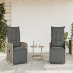 Tuinmeubelen*vidaXL Tuinstoelen 2 st verstelbaar met tafel poly rattan Grijs