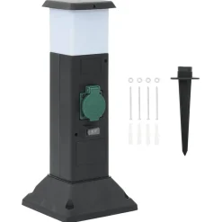 Energie- & Elektriciteitsbenodigdheden*vidaXL Tuinstopcontact met lamp en grondpin 2-wegs 16x16x39,5 cm Zwart en groen