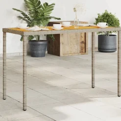 Tuinmeubelen*vidaXL Tuintafel met acaciahouten blad 115x54x74 cm poly rattan Grijs