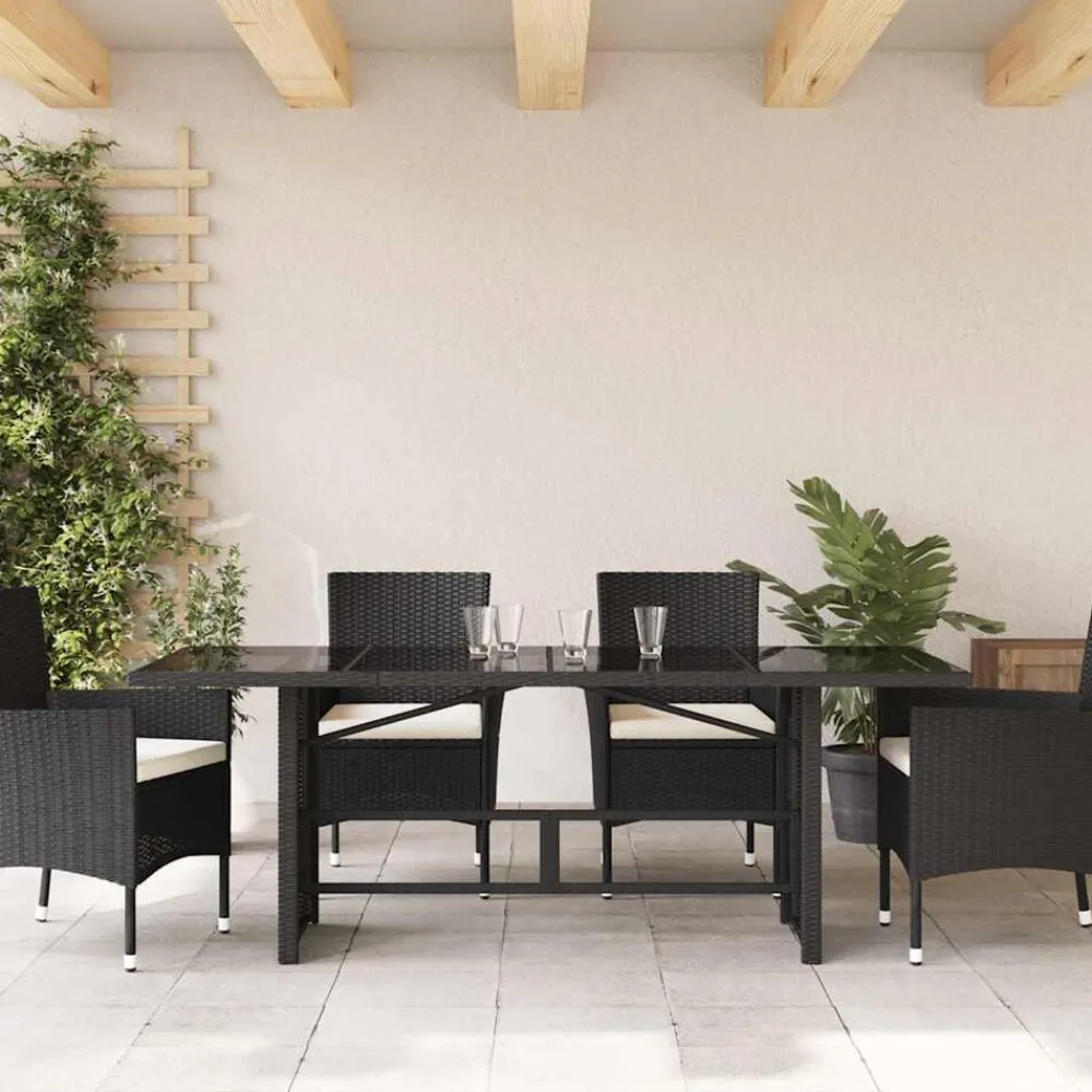 Tuintafel met glazen blad 190x80x74 cm poly rattan>vidaXL Hot