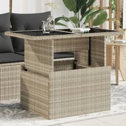 Tuinmeubelen*vidaXL Tuintafel met glazen blad 100x55x73 cm poly rattan Lichtgrijs