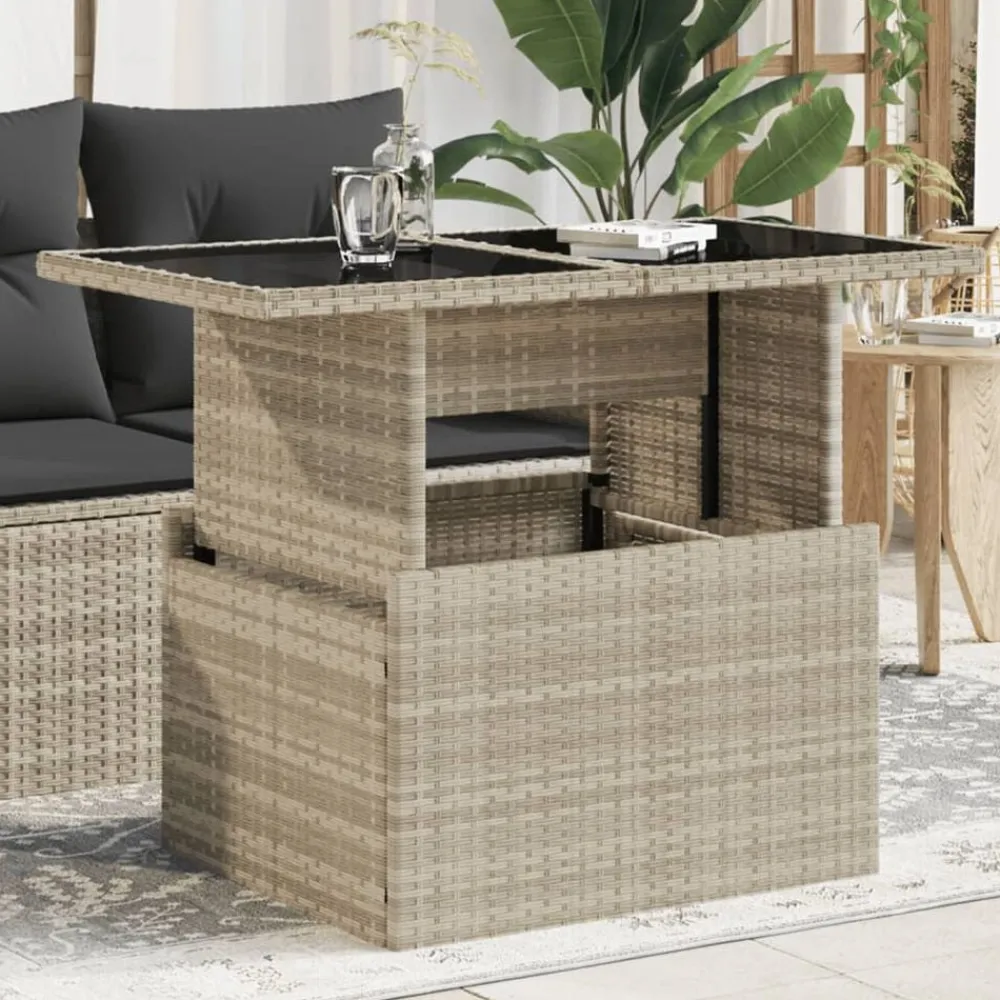 Tuinmeubelen*vidaXL Tuintafel met glazen blad 100x55x73 cm poly rattan Lichtgrijs