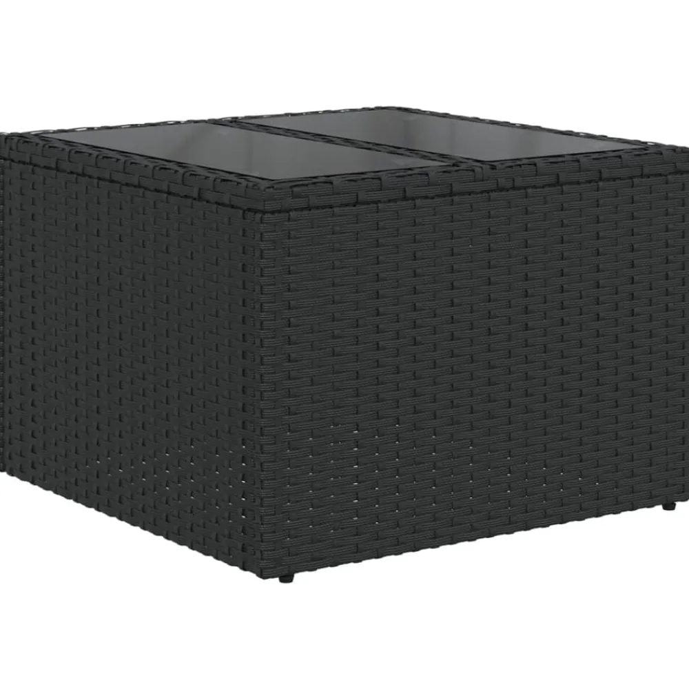 Tuinmeubelen*vidaXL Tuintafel met glazen blad 55x55x37 cm poly rattan Zwart