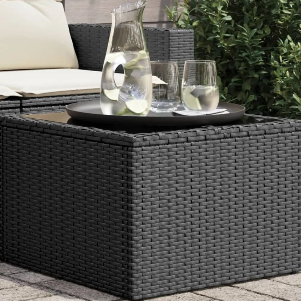 Tuinmeubelen*vidaXL Tuintafel met glazen blad 55x55x37 cm poly rattan Zwart