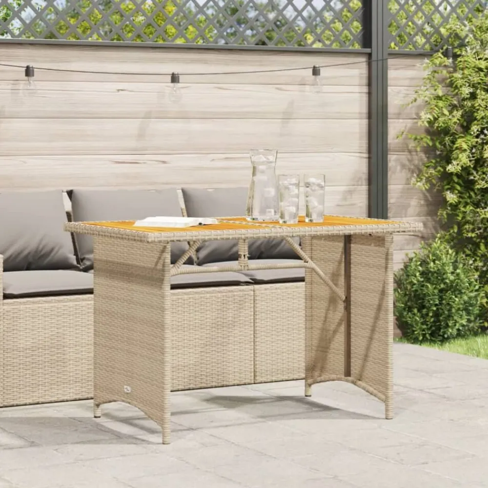 Tuinmeubelen*vidaXL Tuintafel met houten blad 110x68x70 cm poly rattan Beige