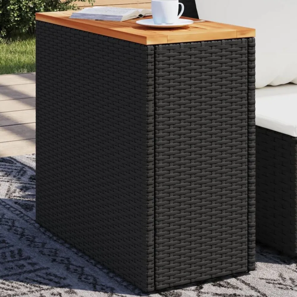 Tuinmeubelen*vidaXL Tuintafel met houten blad 58x27,5x55 cm poly rattan Zwart
