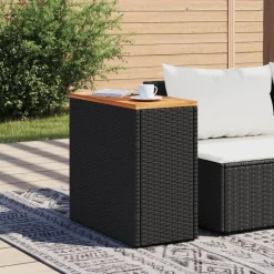 Tuinmeubelen*vidaXL Tuintafel met houten blad 58x27,5x55 cm poly rattan Zwart