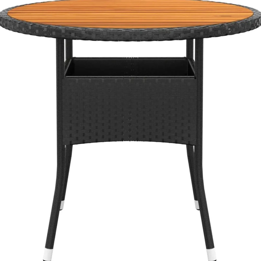Tuinmeubelen*vidaXL Tuintafel Ø80x75 cm acaciahout en poly rattan Zwart