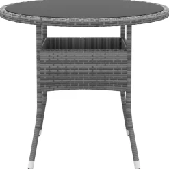 Tuinmeubelen*vidaXL Tuintafel Ø80x75 cm gehard glas en poly rattan grijs