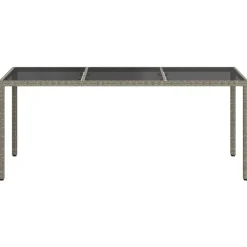 Tuintafel 190x90x75 cm gehard glas en poly rattan grijs><noscript><img width=