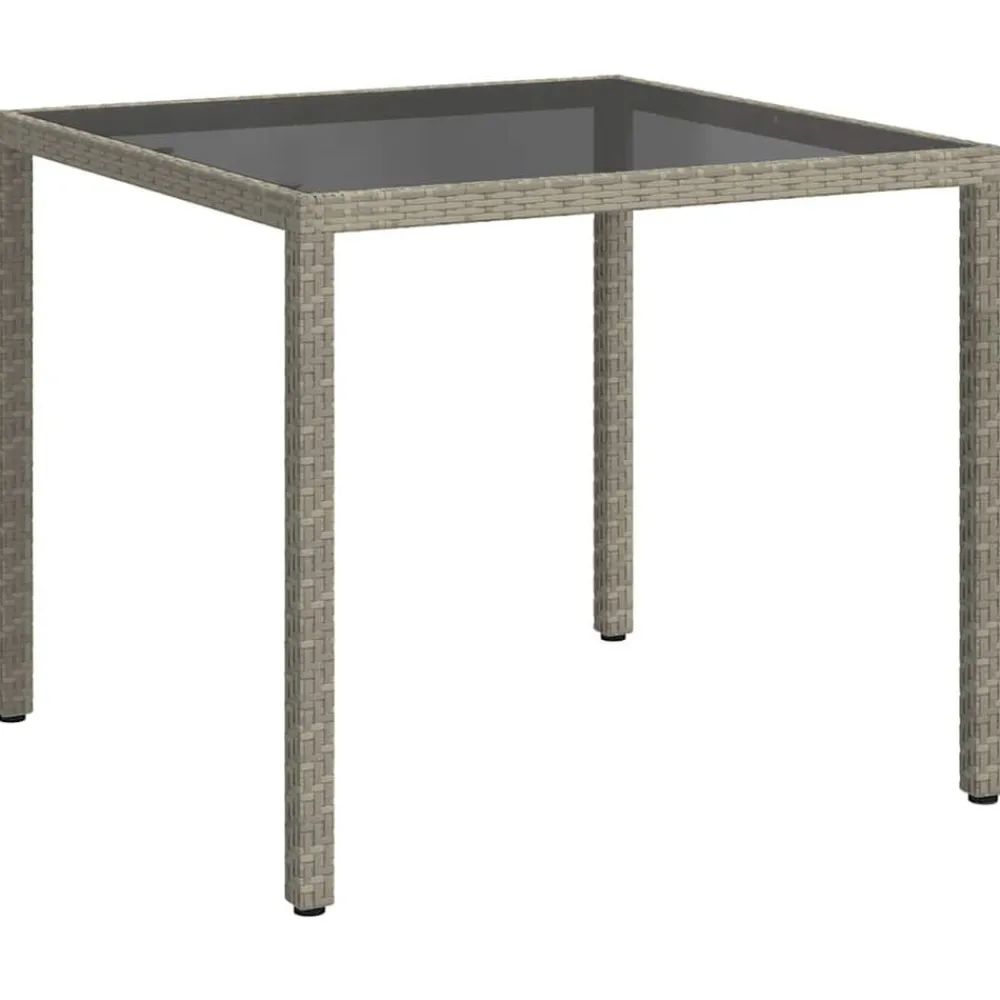 Tuintafel 90x90x75 cm gehard glas en poly rattan>vidaXL