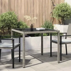 Tuintafel 90x90x75 cm gehard glas en poly rattan>vidaXL