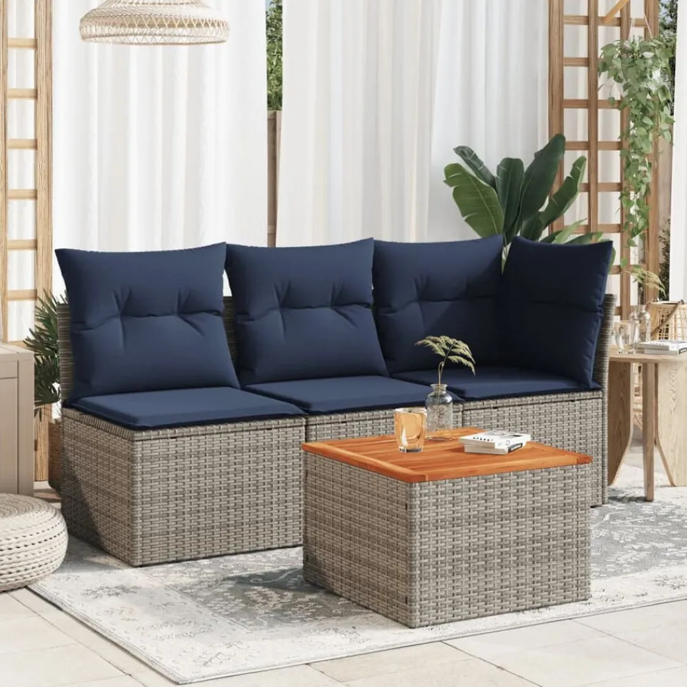 Tuinmeubelen*vidaXL Tuintafel 55x55x37 cm poly rattan en acaciahout Grijs
