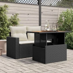 Tuinmeubelen*vidaXL Tuintafel 100x55x73 cm poly rattan en acaciahout Zwart
