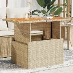 Tuinmeubelen*vidaXL Tuintafel 100x55x73 cm poly rattan en acaciahout Beige