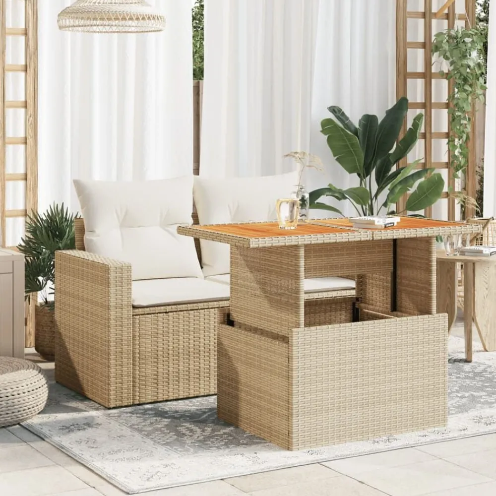 Tuinmeubelen*vidaXL Tuintafel 100x55x73 cm poly rattan en acaciahout Beige