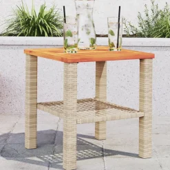 Tuintafel 40x40x42 cm poly rattan en acaciahout beige>vidaXL Discount
