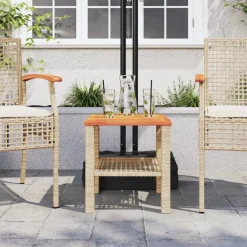 Tuintafel 40x40x42 cm poly rattan en acaciahout beige><noscript><img width=