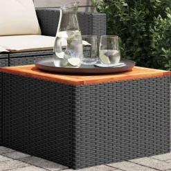 Tuinmeubelen*vidaXL Tuintafel 55x55x37 cm poly rattan en acaciahout Zwart