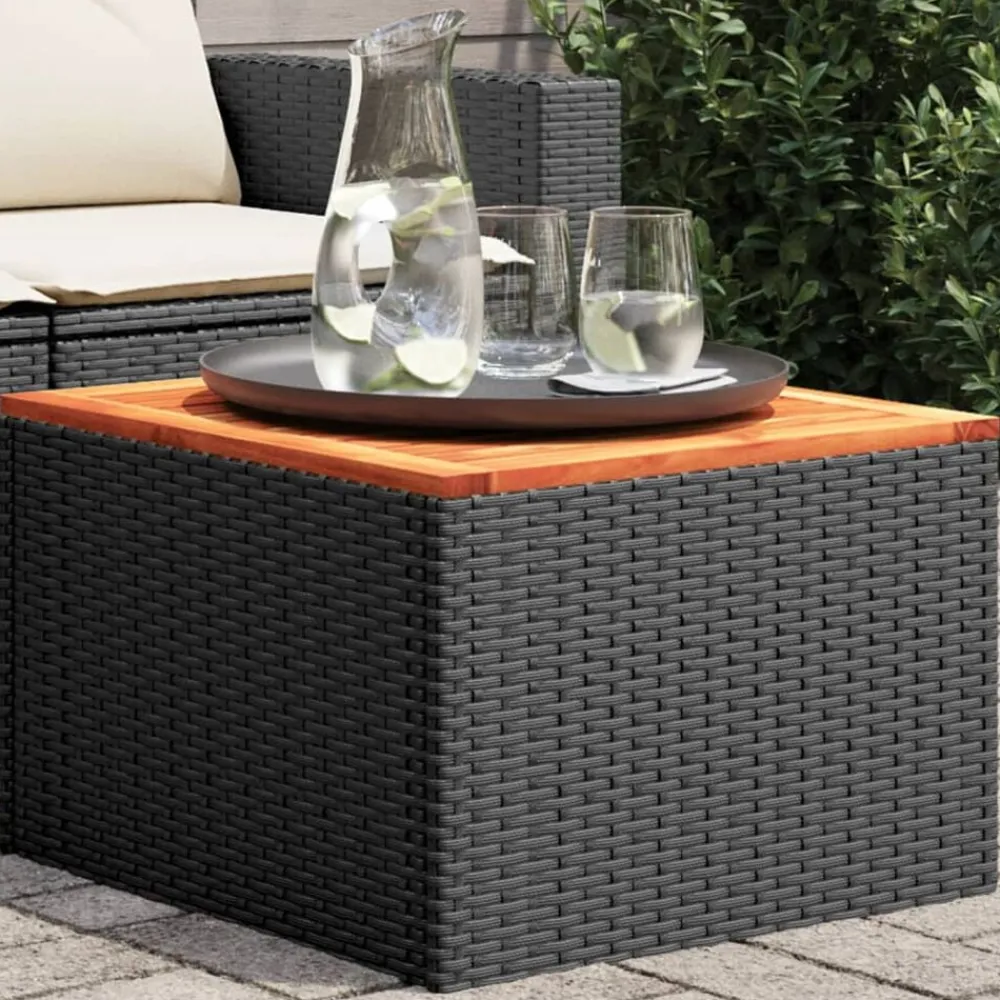 Tuinmeubelen*vidaXL Tuintafel 55x55x37 cm poly rattan en acaciahout Zwart