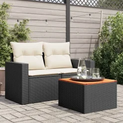 Tuinmeubelen*vidaXL Tuintafel 55x55x37 cm poly rattan en acaciahout Zwart