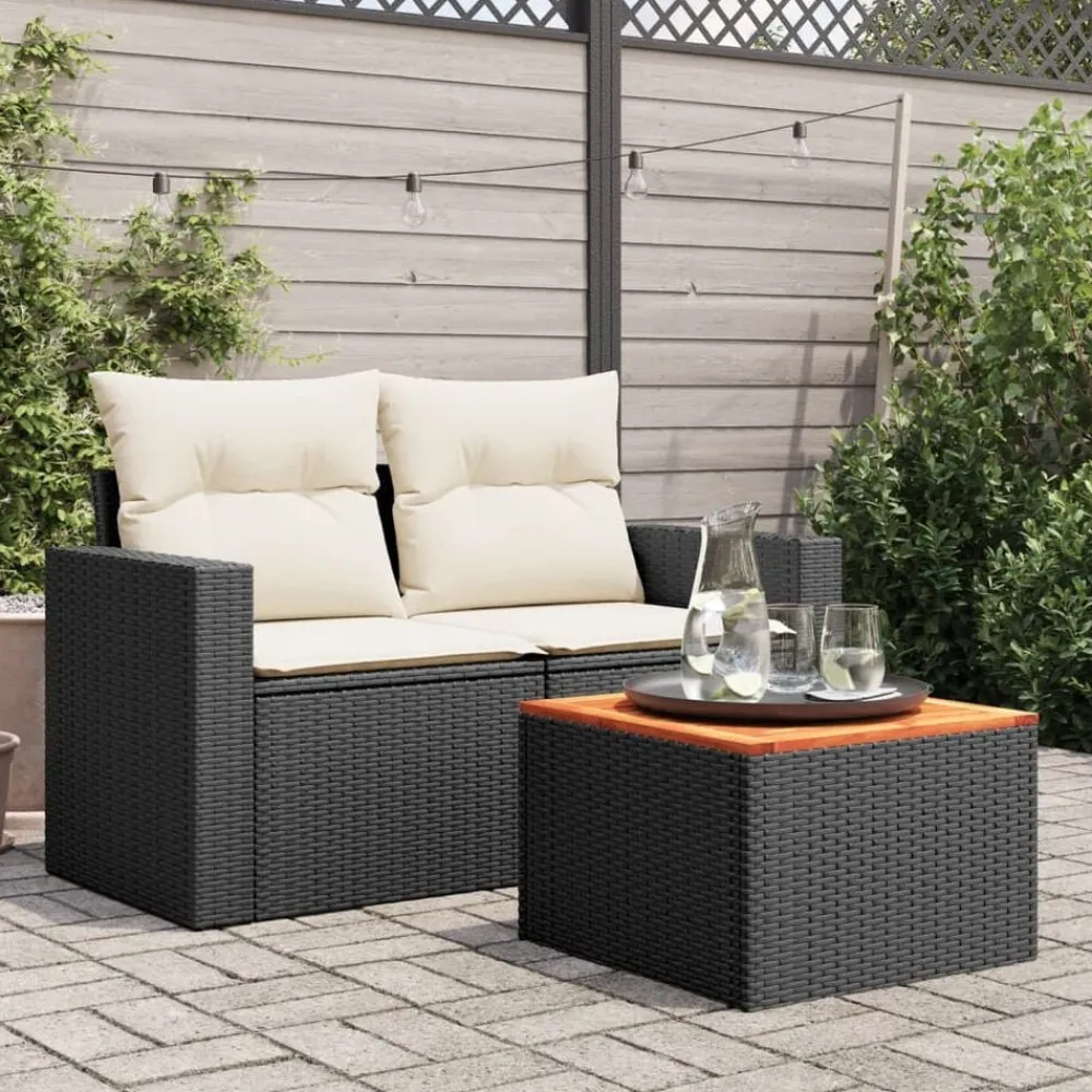 Tuinmeubelen*vidaXL Tuintafel 55x55x37 cm poly rattan en acaciahout Zwart