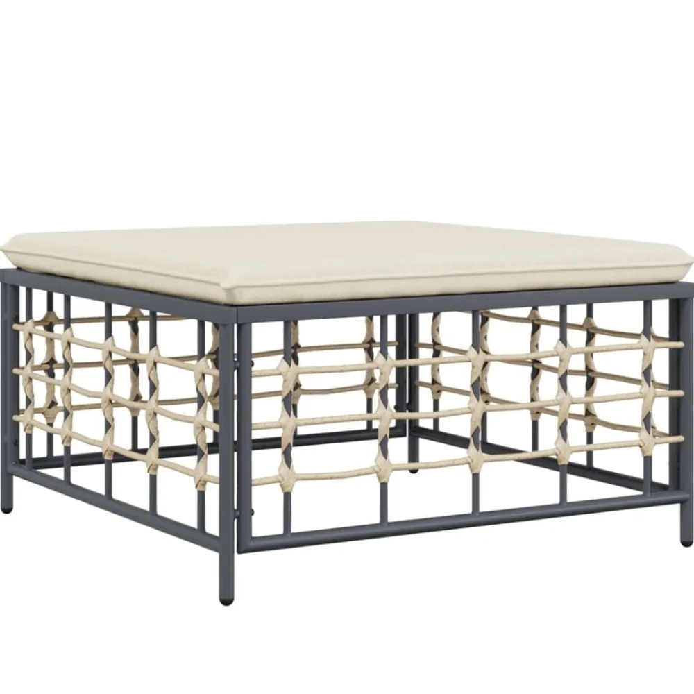 Tuinmeubelen*vidaXL Tuinvoetenbank met kussen poly rattan Beige