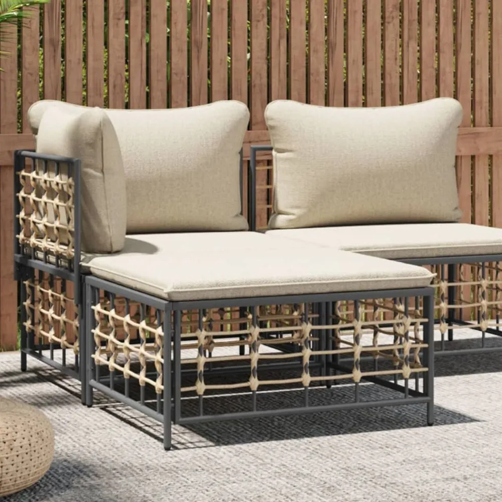 Tuinmeubelen*vidaXL Tuinvoetenbank met kussen poly rattan Beige