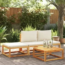 Tuinmeubelen*vidaXL Tuinvoetenbank met kussen 65x65x29 massief acaciahout Cr&egrave;me