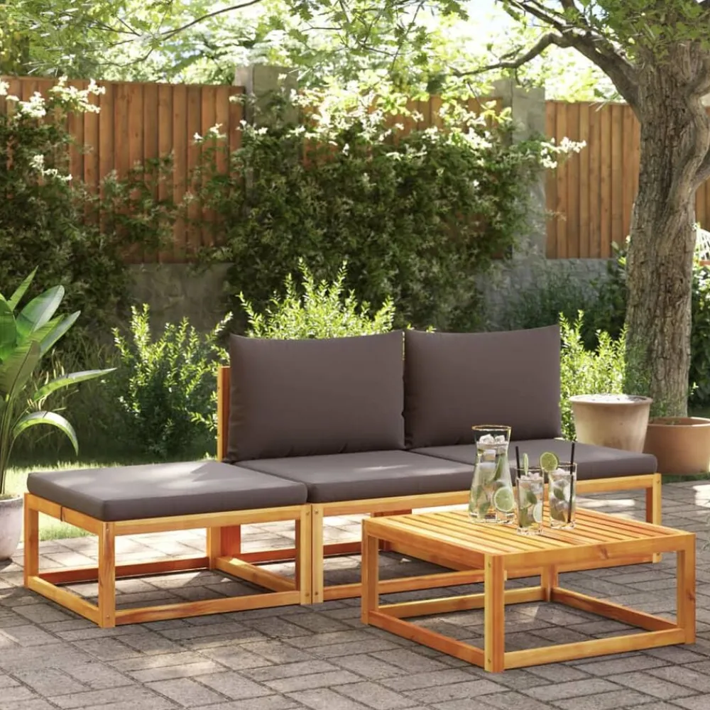 Tuinmeubelen*vidaXL Tuinvoetenbank met kussen 65x65x29 massief acaciahout Grijs
